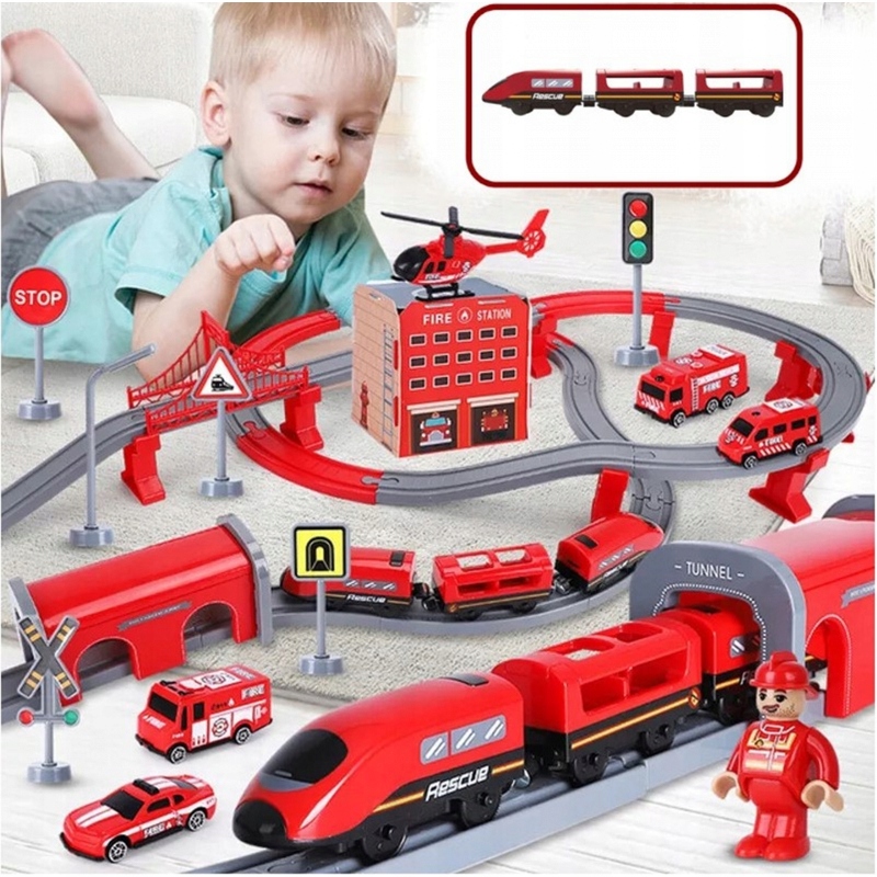 Elektrický vlak Auto Track Stráž Vrtuľník Autá DEŇ CHLAPECOV